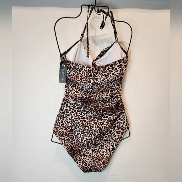 New Cheetah Print One Piece Swimsuit Animal Print Halter Tie 682 Size M - Picture 4 of 9